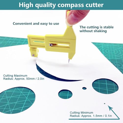 Adjustable Radius 1.5-50mm Compass Circle Cutter Rotaries Cutting Tool for DIY Craft, Paper, Fabric, and Scrapbooking