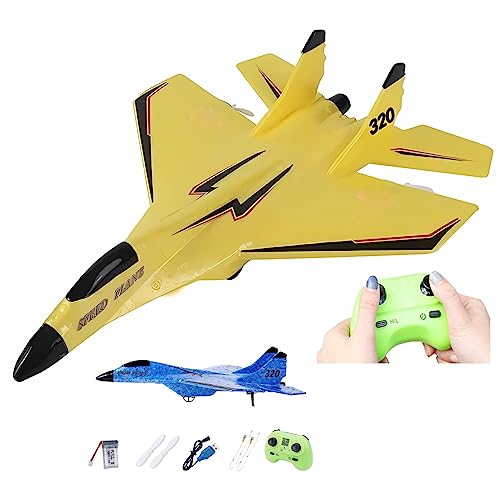 2023 New Remote Control Wireless Airplane Toy With Lights, USB Rechargeable SU-35 RC Remote Control Plane Glider, Outdoor Drop-Resistant Foam RC Air Planes Fighter Jet For Adults Aircraft Enthusiasts - color: Yellow