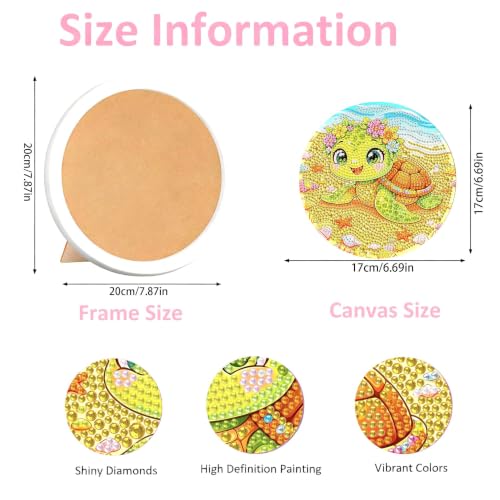 bleihum Turtle Diamond Art Kits for Kids with Round Frame 8X8 inch - color: CC1164-US
