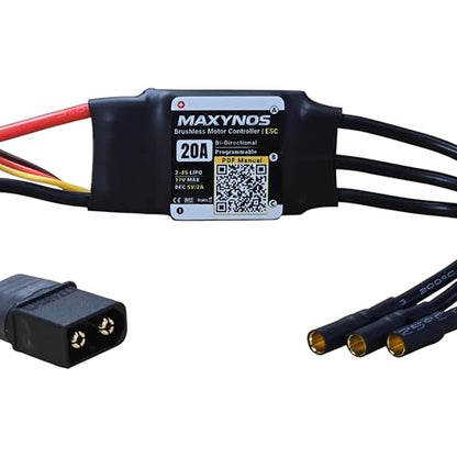 Bidirectional 20A Electronic Speed Controller, 2-4S Lipo ESC with XT60 Connector, 7.4-17V, for RC Vehicles, Drones, Robotics, & Underwater Thrusters - size: 20A