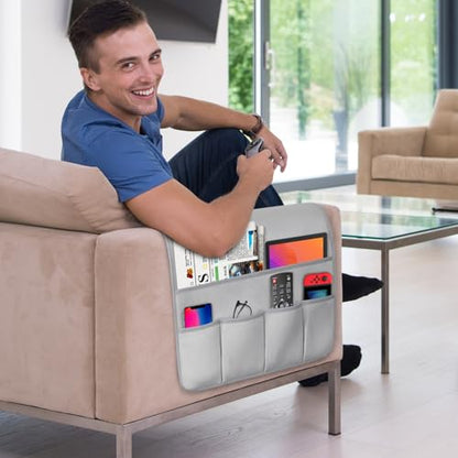 Remote Control Holder for Armchair Caddy, Remote Holder with 5 Pockets - color: LightGray, size: 35"x18"