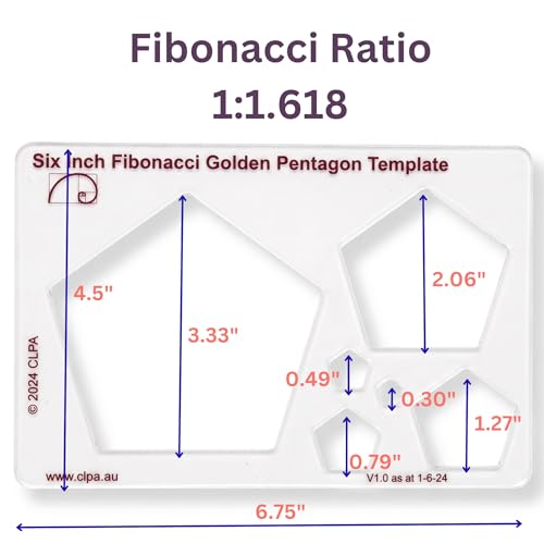 Fibonacci 6" 3-Piece Drawing Template Set, Golden Ratio Stencils - style: Set - 6" Triangle/Pentagon/Hexagon