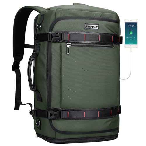 WITZMAN Travel Backpack for Men 35L TSA Friendly Flight Approved - color: Army Green