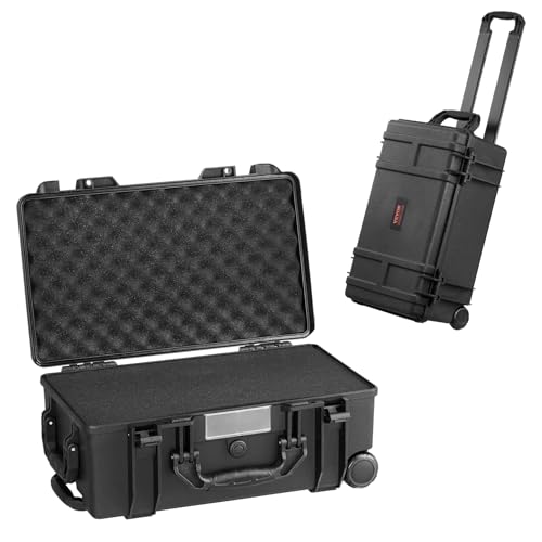 VEVOR Weatherproof Hard Case, Heavy Duty Protective Dry Box with Pre-Cut Foam, Wheels & Retractable Pull Handle for Travel, Hunt, Military, Tactical, IP67 Waterproof Case for Cameras (21.7*13.4*9.5") - size: 21.65 x 13.39 x 9.45 in