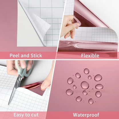 WESTICK Rose Gold Metallic Mirror Paper Self Adhesive Pink Permanent Vinyl - color: 4.Pink