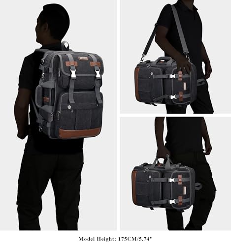 WITZMAN Canvas Travel Backpack for Men Large Laptop Backpack Fits 16 Inch - color: Black