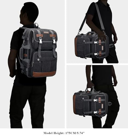 WITZMAN Canvas Travel Backpack for Men Large Laptop Backpack Fits 16 Inch - color: Black