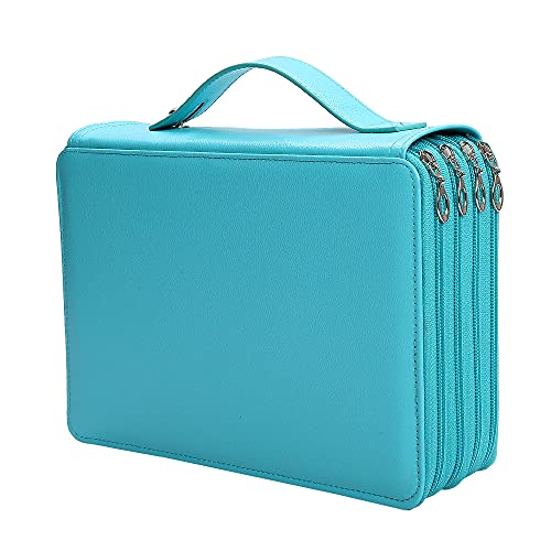 200 Slots Pencil Case 4-Layer Zipped Holder w/Handle - color: Green, size: 200