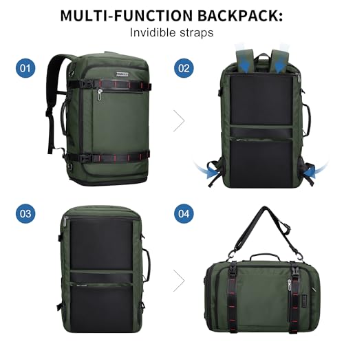 WITZMAN Travel Backpack for Men 35L TSA Friendly Flight Approved - color: Army Green