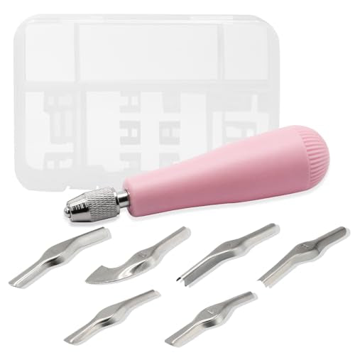 Luomorgo Linocut Carving Kit, Linoleum Cutter Tools with 6 Blades - color: Pink