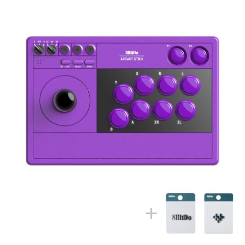 8Bitdo Retro Arcade Fight Stick 8 Way Joystick with 2 Dedicated Macro Buttons and Turbo Function for Switch/Switch 2 and PC Windows, Wireless Bluetooth, 2.4G Adapter & Wired USB-C - Purple - color: Purple Edition