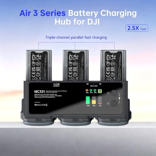 LIMETA 200W Fast Charging Hub for DJI Air 3s Battery Simultaneous 3 Drone Batteries with LED Light, Discharge Multi-Function Air 3 Charger Hub Drone Accessories
