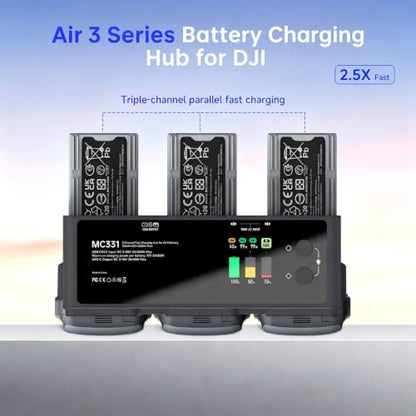 LIMETA 200W Fast Charging Hub for DJI Air 3s Battery Simultaneous 3 Drone Batteries with LED Light, Discharge Multi-Function Air 3 Charger Hub Drone Accessories
