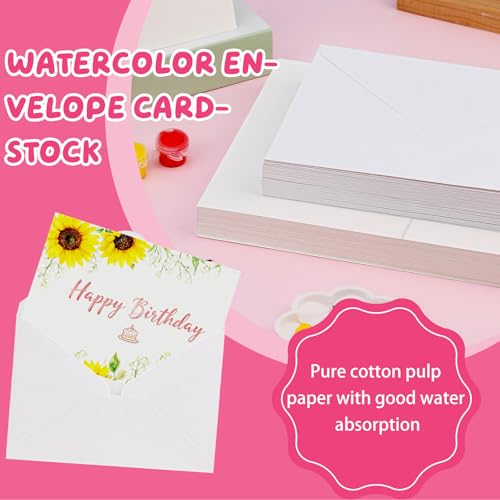 Lunarm Watercolor Cards with Envelopes 4x6in Folded 50 Set, 140lb/300GSM - color: Cards with Envelopes 4 x 6in 50 Set