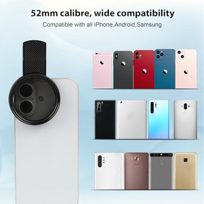 52mm Clip-On CPL Phone Camera Lens Filter, Polarizer Circular Filter, Ultra Slim Multi- Coated CPL Filter Compatible with iPhone 17/16/15/14/13 Samsung - size: 52mm