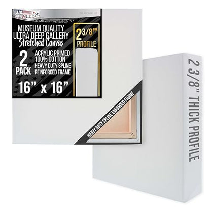 U.S. Art Supply Stretched Canvas for Painting 16" x 16" 2-3/8" Extra Deep - size: 16" x 16"