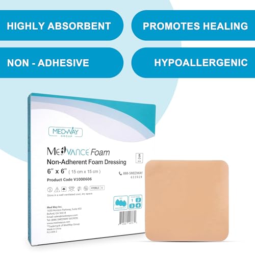 MedVance Waterproof Non-Adhesive Foam Dressing w/o Border, 6"x6", Box of 5 - size: 6"x6" Standard 5 Pack