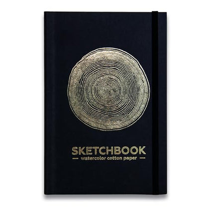 Compact Watercolor Sketchbook (8×5”) – 100% Cotton Paper, 200gsm, 80 Pages – A5 Travel Watercolor Journal with Lay-Flat Binding – Durable Soft Cover (Tree Ring) - color: Tree
