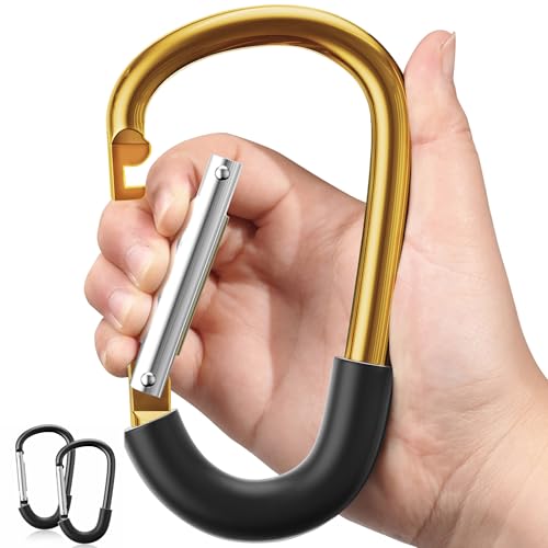 SURDOCA Stroller Hooks, 2Pcs Large Stroller Hooks for Bags, Universal Stroller Clips and Hooks, Mommy Hook for Stroller Heavy Duty, Stroller Accessories for Mom - color: Gold, size: 2pc