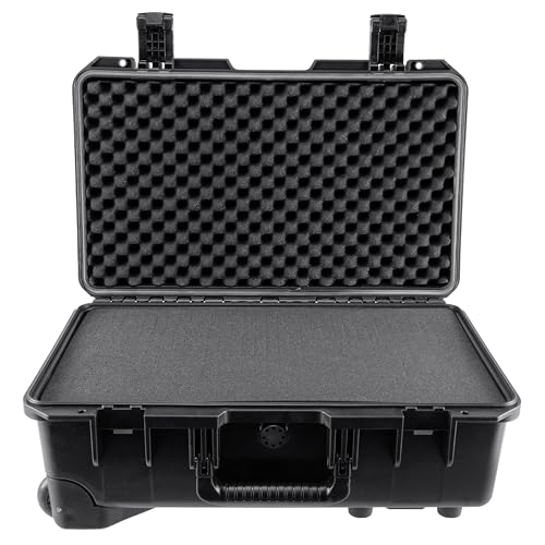 Eylar 22" Intact Premium Series Rolling Carry-On Hard Case with Wheels, IP67 Waterproof Crushproof, TSA Approved Travel Luggage, Customizable Pluck Foam for Cameras, Drones, Gear (Black) - color: Black