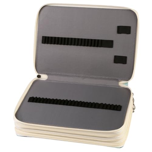 Canvas 200 Slots Pencil Case 4-Layer Zipped Holder w/Handle - color: Apricot Blossoms, size: 200