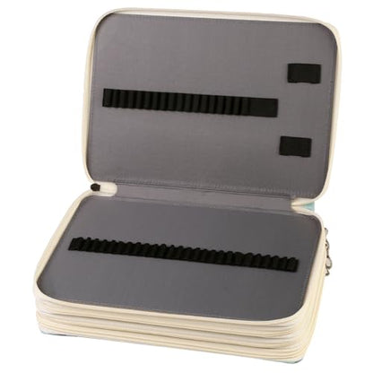 Canvas 200 Slots Pencil Case 4-Layer Zipped Holder w/Handle - color: Apricot Blossoms, size: 200