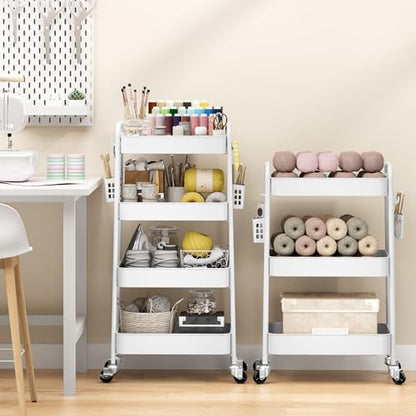 TOOLF 4 Tier Rolling Cart, Metal Utility Storage Cart with Pegboard, White - color: White, size: 4-Tier