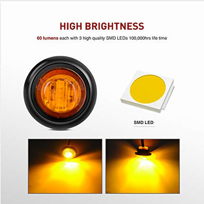 Nilight 3/4" Round LED Clearance Marker Lights, Amber, 10-Pack - color: Amber 10Pcs