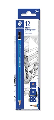 Staedtler Mars Lumograph 8H Graphite Art Drawing Pencil, Hard, Break-Resistant Bonded Lead, 12 Pack, 100-8H - style: 8H