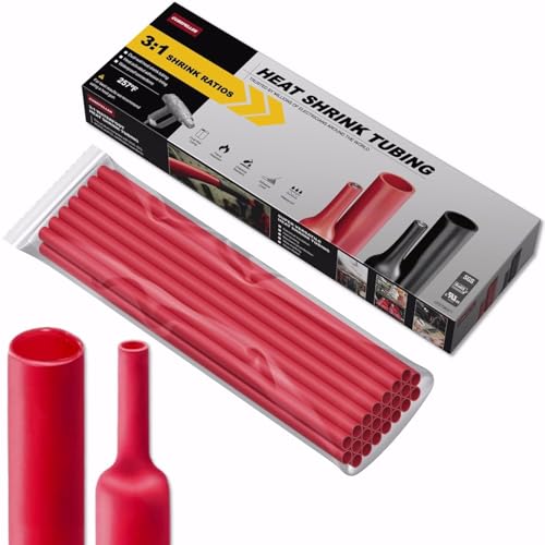 CUBEFELLER® 3:1 Ratio 1/8 Inch (3.2mm) Red Heat Shrink Tubing - 20ft (6.1M Total Length), Marine Grade Waterproof Adhesive Lined, Insulation Sealing Oil-Proof Wear-Resistant,ET2032R - color: Red, size: 3.2mm (1/8") - 20ft