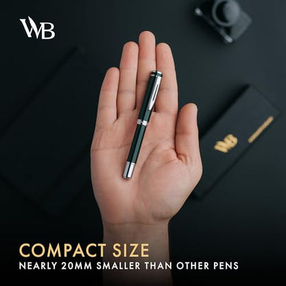 Wordsworth & Black Mini Pocket Fountain Pen for Writing, Medium Nib, Green - color: Racing Green