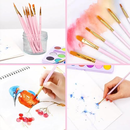 Acrylic Paint Brush Set, 20 Packs/200 pcs Nylon Hair Brushes - size: 200pcs-pink