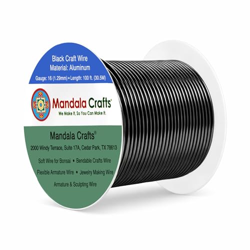 Mandala Crafts 16 Gauge Black Anodized Aluminum Craft Wire, 100 FT - color: Black, size: 16 Gauge