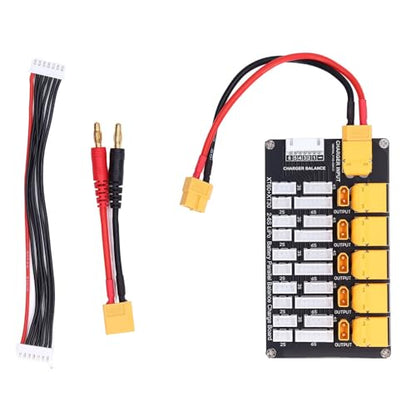 Parallel Charging Board with XT30/XT60 Plugs - Simultaneous Multi-Lipo Battery Charger for 2-6S Packs, Compatible with Balance Chargers
