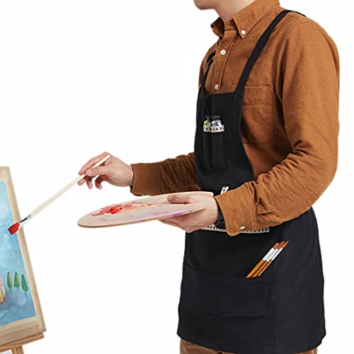 FreeNFond Artist Apron for Arts Women Men Canvas Painting Aprons - color: Black
