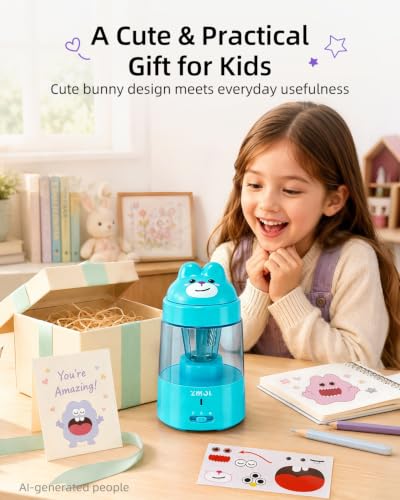 ZMOL Blue Bunny Electric Pencil Sharpener, 6-8mm, Rechargeable, Stickers - color: Blue
