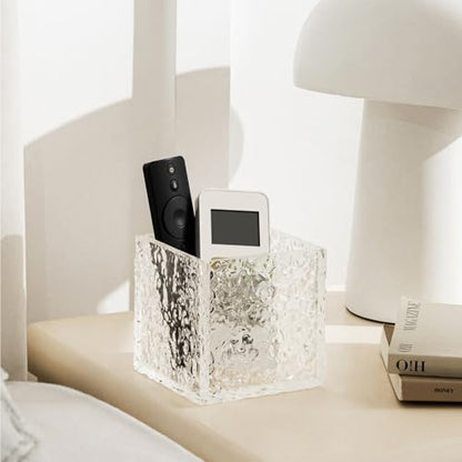 Remote Control Holder, Acrylic Desk Organizer Stone Texture TV Remote Holder Cosmetic Storage Box Modern Remote Organizer Remote Storage Box for Home Office School.