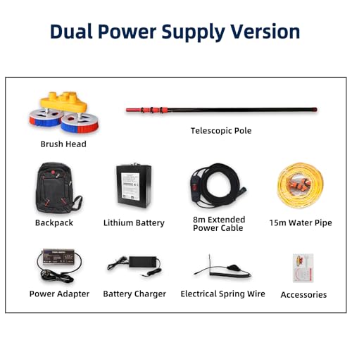 Solar Panel Cleaner - 18 FT Water Fed Pole Kit with Telescopic Pole, PV Double-Head Automatic Cleaning Brush, Lithium Battery and Power Converter - color: 18ft-double