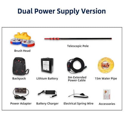 Solar Panel Cleaner - 18 FT Water Fed Pole Kit with Telescopic Pole, PV Double-Head Automatic Cleaning Brush, Lithium Battery and Power Converter - color: 18ft-double
