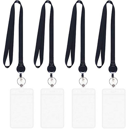 4Pack Black Lanyards with Retractable Reel and Vertical ID Badge Holder - color: Black - 4 Pack