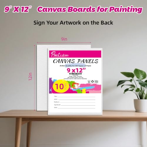 10 Pack 9"x12" Canvas Boards for Painting, Canvas Panels for Acrylics - size: 9x12" - 10Pack
