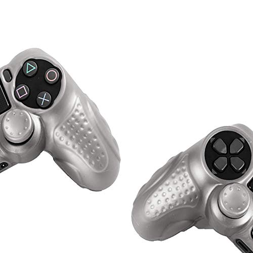 CHINFAI PS4 Controller DualShock4 Skin Grip Anti-Slip Silicone Cover Protector Case for Sony PS4/PS4 Slim/PS4 Pro Controller with 8 Thumb Grips (Silver) - color: Silver