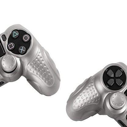CHINFAI PS4 Controller DualShock4 Skin Grip Anti-Slip Silicone Cover Protector Case for Sony PS4/PS4 Slim/PS4 Pro Controller with 8 Thumb Grips (Silver) - color: Silver