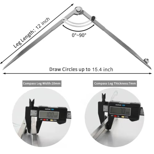 Pencil Compass 12 inch, Precision Woodworking Compass with Wing Divider and Pencil Holder, Metal Compass Ideal for Geometry Drafting and Technical Drawing, Engineering and More - size: 12inch