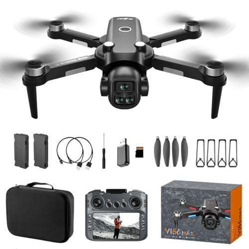 Drones with Camera for Adults, Brushless Motor Large HD Screen Remote Control, Lightweight Under 250g Foldable Professional Drone for Beginner, V156 Max Mini Quadcopter with 2 Batteries & Storage Bag (Black)