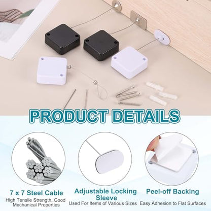 PATIKIL Retractable Remote Control Cable Tether (4.9ft /1.5M, White)(3 Set) Remote Control Security Lanyard Lock Adjustable Locking Leash with Plastic Cap and Screws, Suit for - Tablets - color: White, size: 4.9 ft