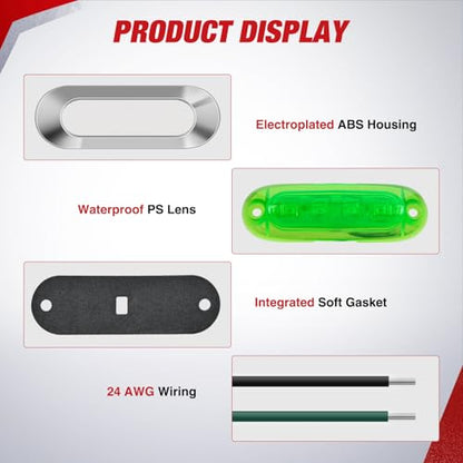 Nilight 3.7" Green Oval Side Marker Light, 4 LED IP68 Waterproof - color: Green 3.7" 10Pcs