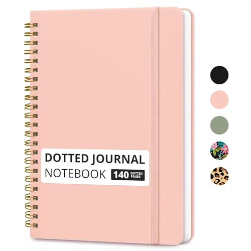Taja Grid Spiral Notebook for Work, 5.7"x7.9" Spiral Dotted Grid Journal - color: B-Pink, style: b-Dotted
