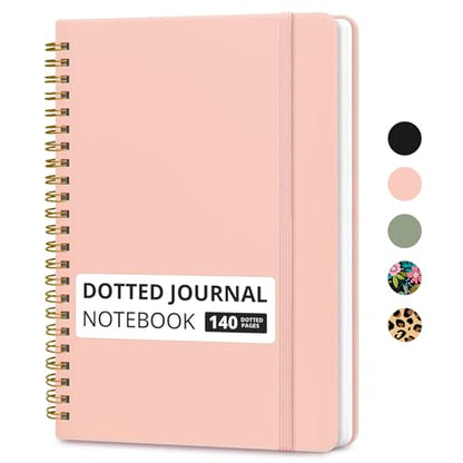 Taja Grid Spiral Notebook for Work, 5.7"x7.9" Spiral Dotted Grid Journal - color: B-Pink, style: b-Dotted