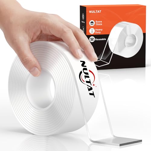 NULTAT Double Sided Tape Heavy Duty, Nano Reusable, Removable, Washable Double Stick Tape for Wall, Multipurpose Clear Adhesive Tape 1.18" x 120"(10 Feet) - size: 10 feet